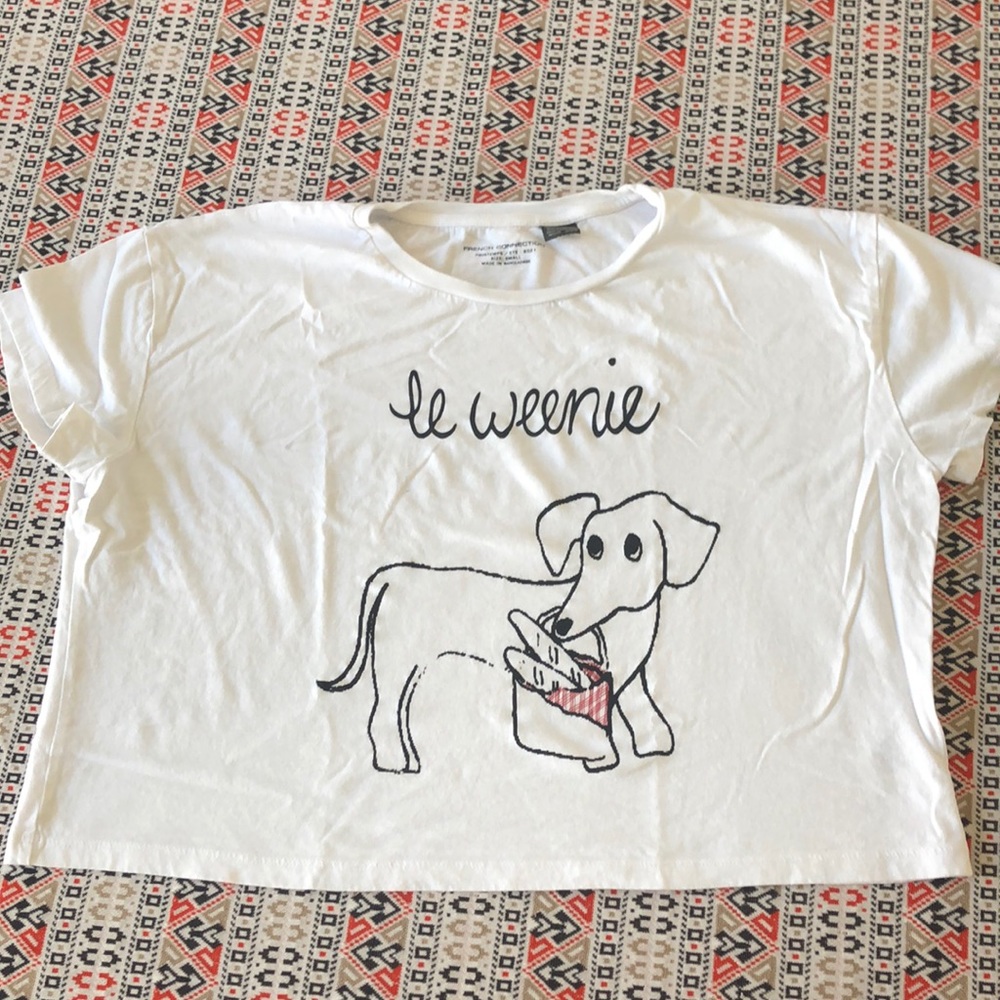 French Connection cropped dachshund shirt, size small